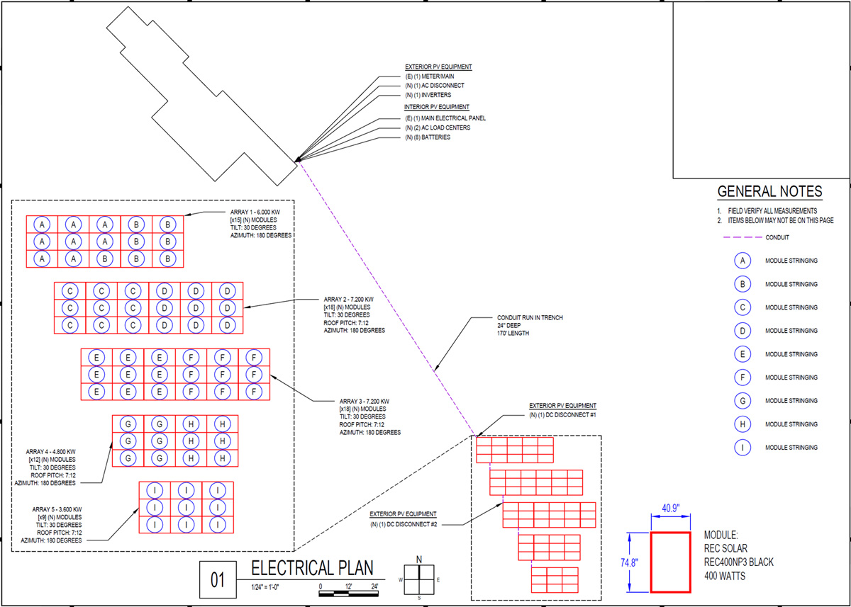 Ground Mount Electrical Plan Sample Drawing: