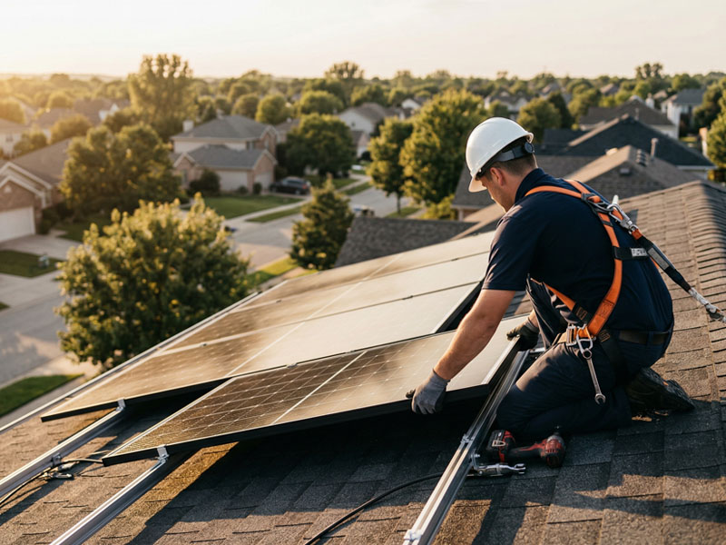 Solar contractor on residential roof
