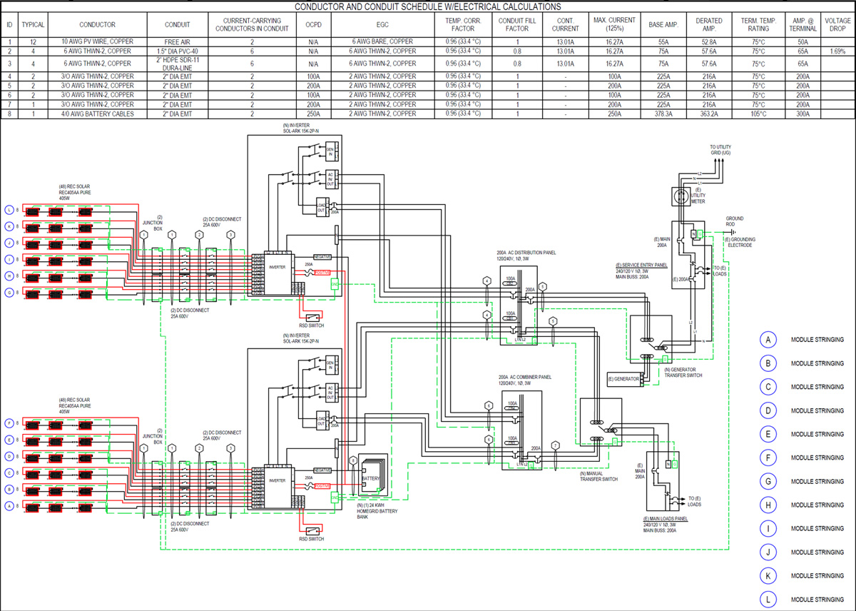 Sol Ark Inverter and Homegrid System Electrical Drawing Sample Image